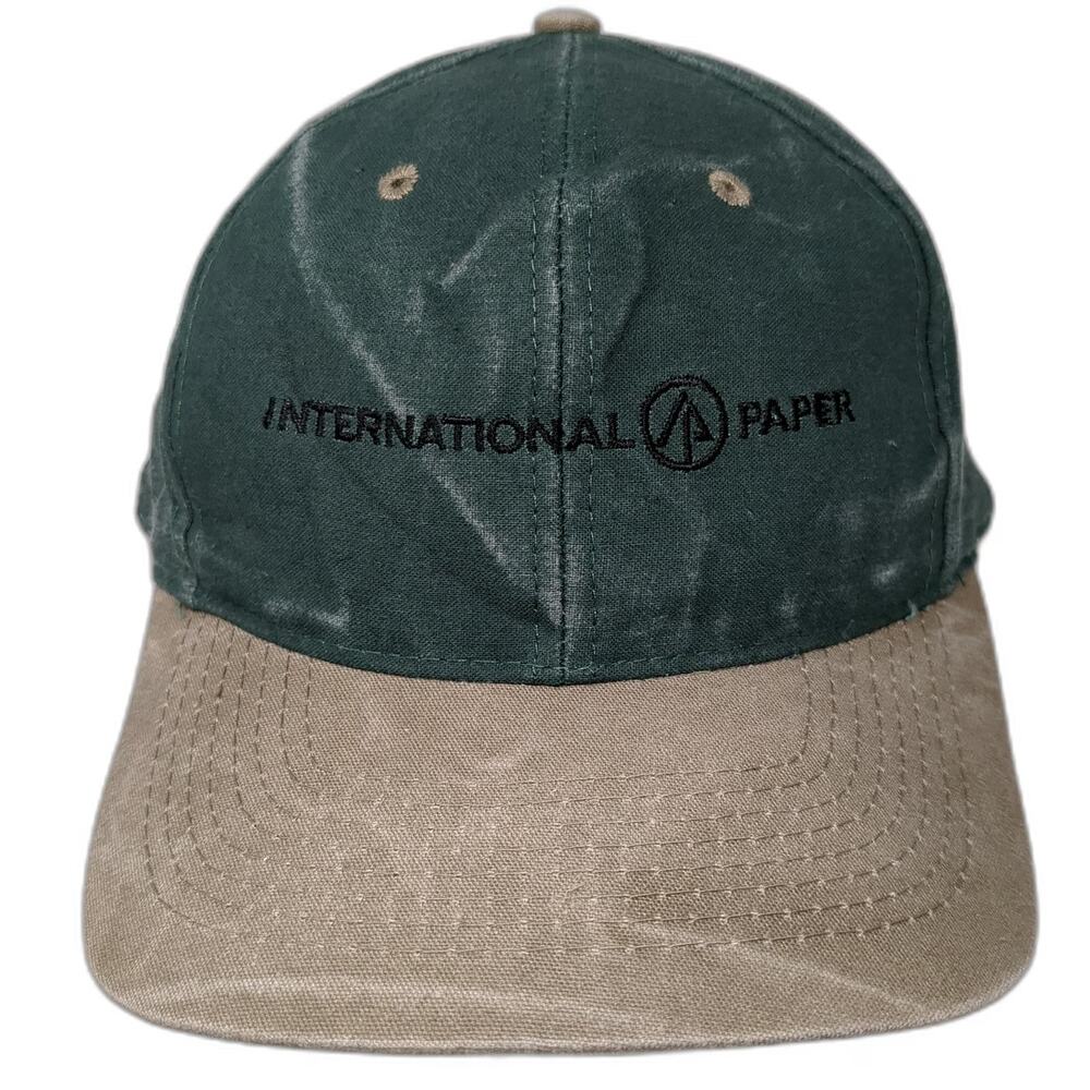 Kati 5 Panel Green Beige One Size International Paper Logo Slideback Hat Canvas